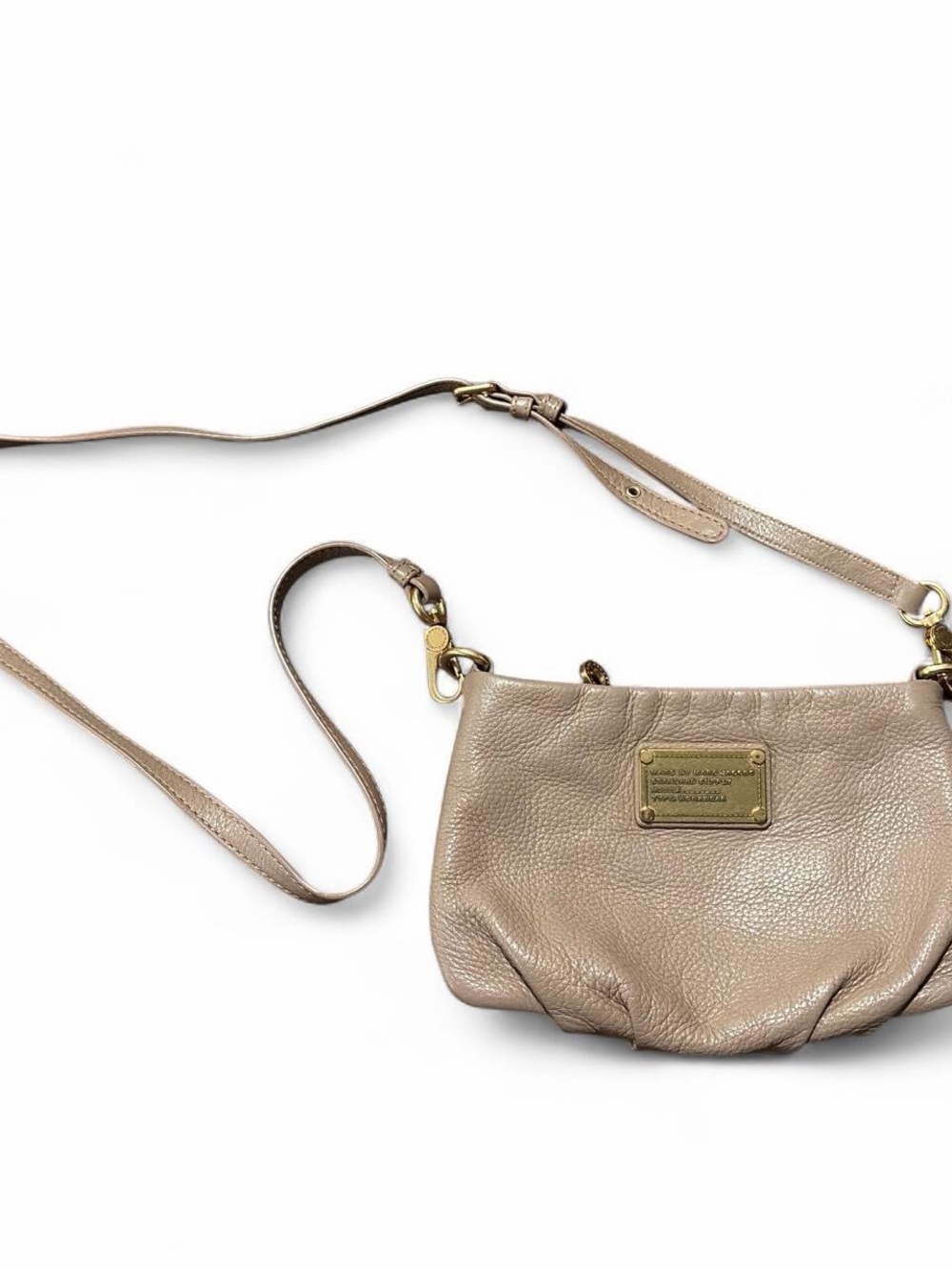 Marc by Marc Jacobs Metallic Taupe Leather Crossbody with Gold Plaque